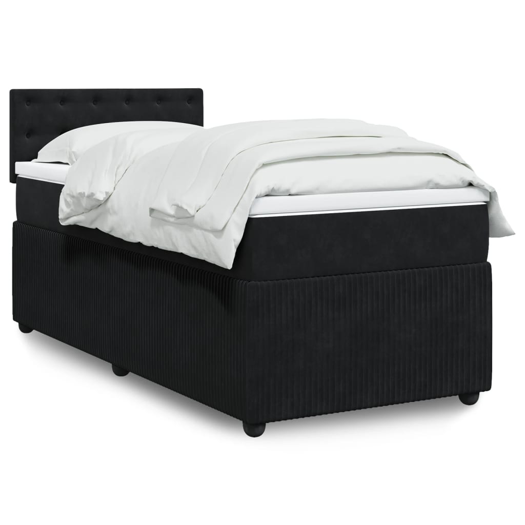 Box Spring Postel S Matrací Černá Samet Černá