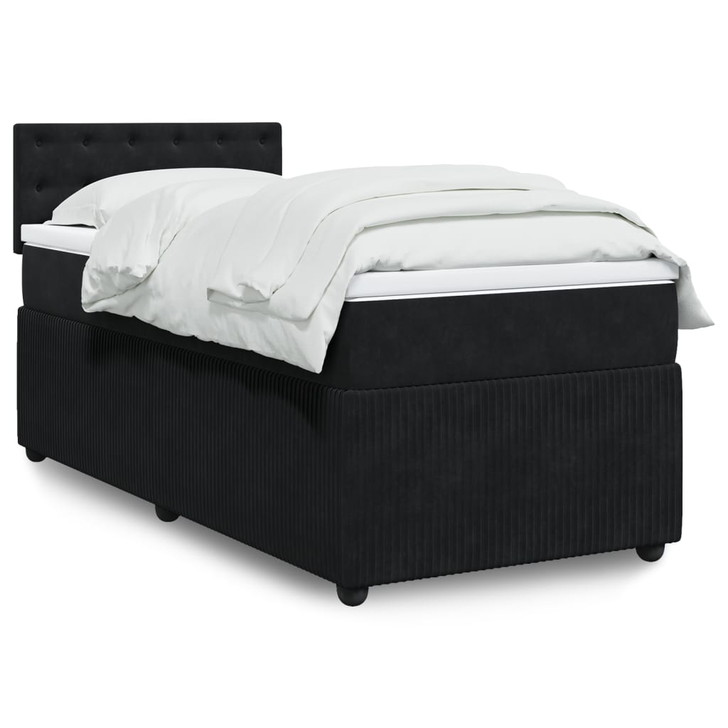 Box Spring Postel S Matrací Černá Samet Černá