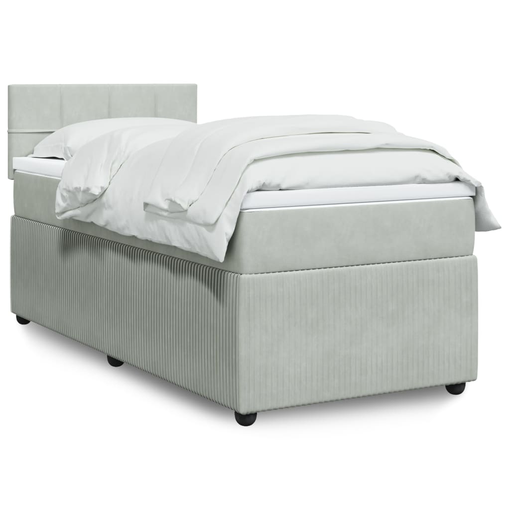 Box Spring Postel S Matrací Samet Světle Šedá