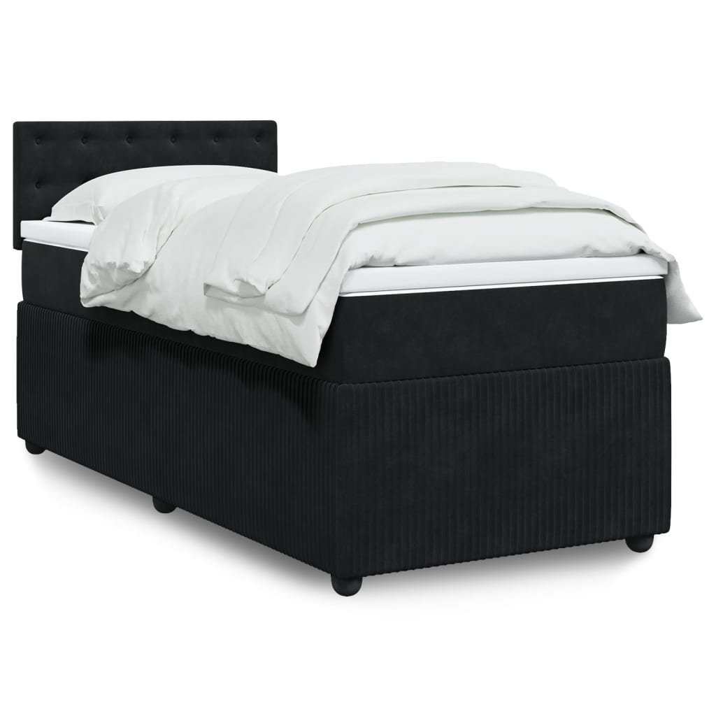 Box Spring Postel S Matrací Černá Samet Černá