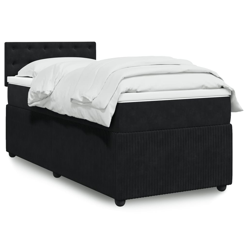 Box Spring Postel S Matrací Černá Samet Černá