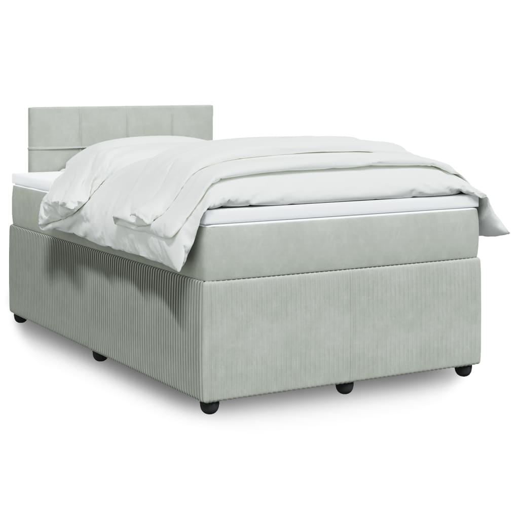 Box Spring Postel S Matrací Samet Světle Šedá