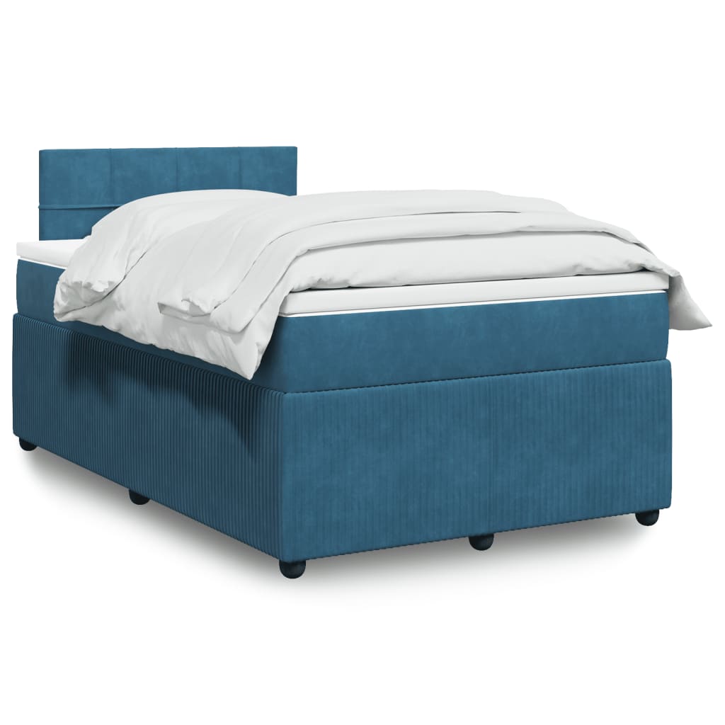 Box Spring Postel S Matrací Samet Modrá