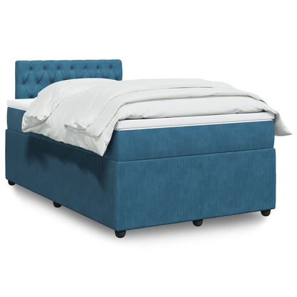 Box Spring Postel S Matrací Samet Modrá