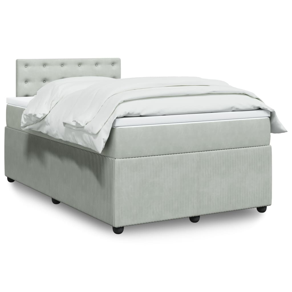 Box Spring Postel S Matrací Samet Světle Šedá