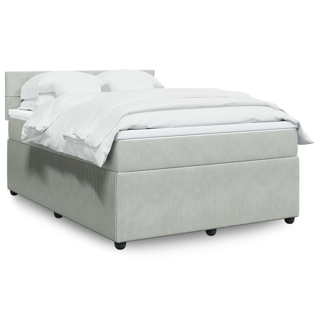 Box Spring Postel S Matrací Samet Světle Šedá
