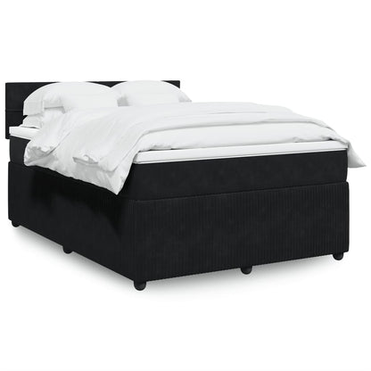 Box Spring Postel S Matrací Černá Samet Černá