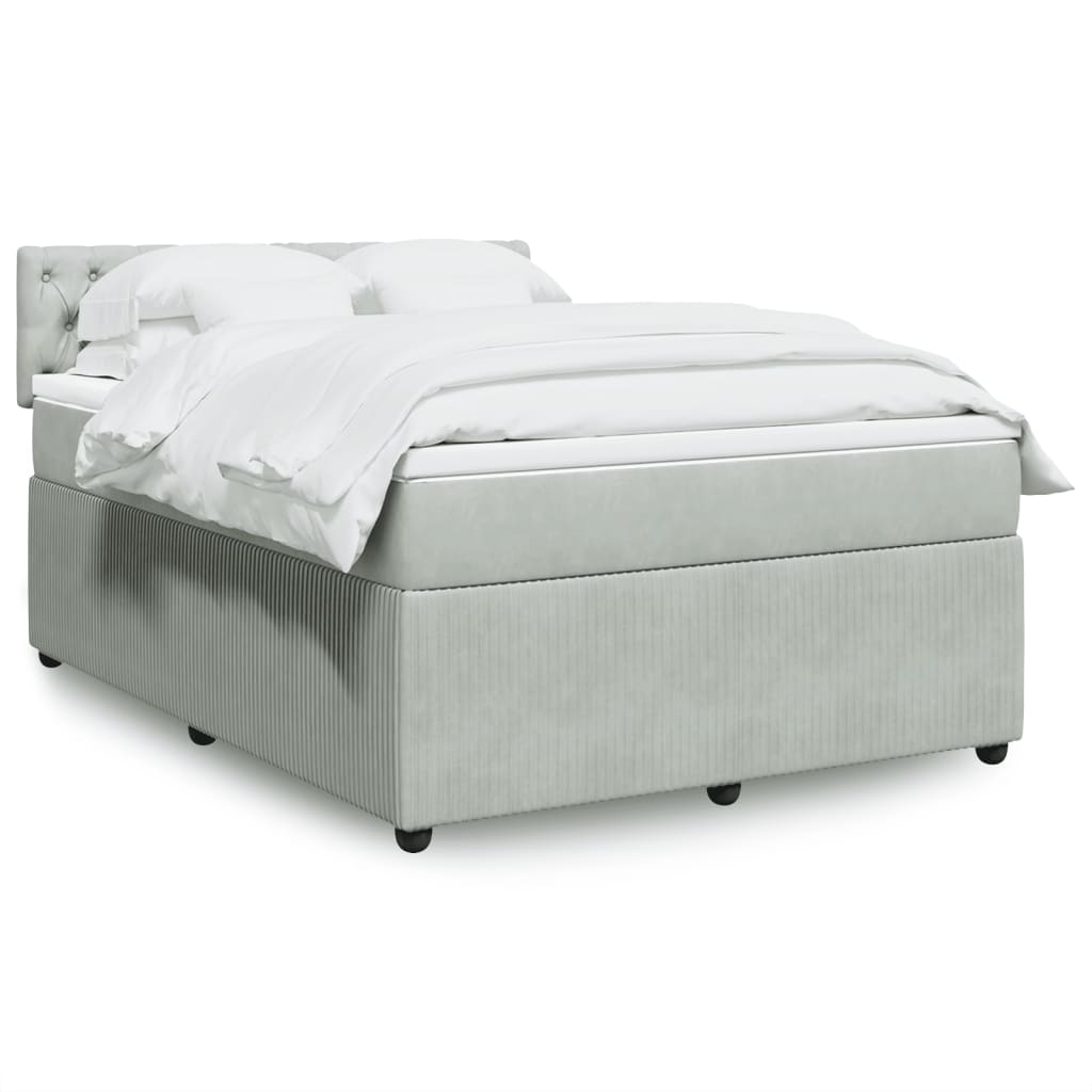 Box Spring Postel S Matrací Samet Světle Šedá