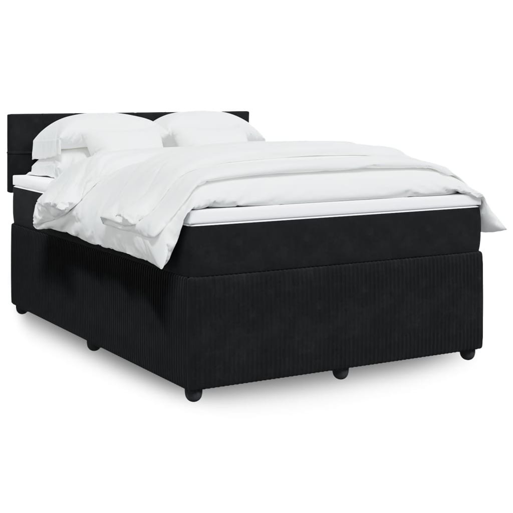 Box Spring Postel S Matrací Černá Samet Černá