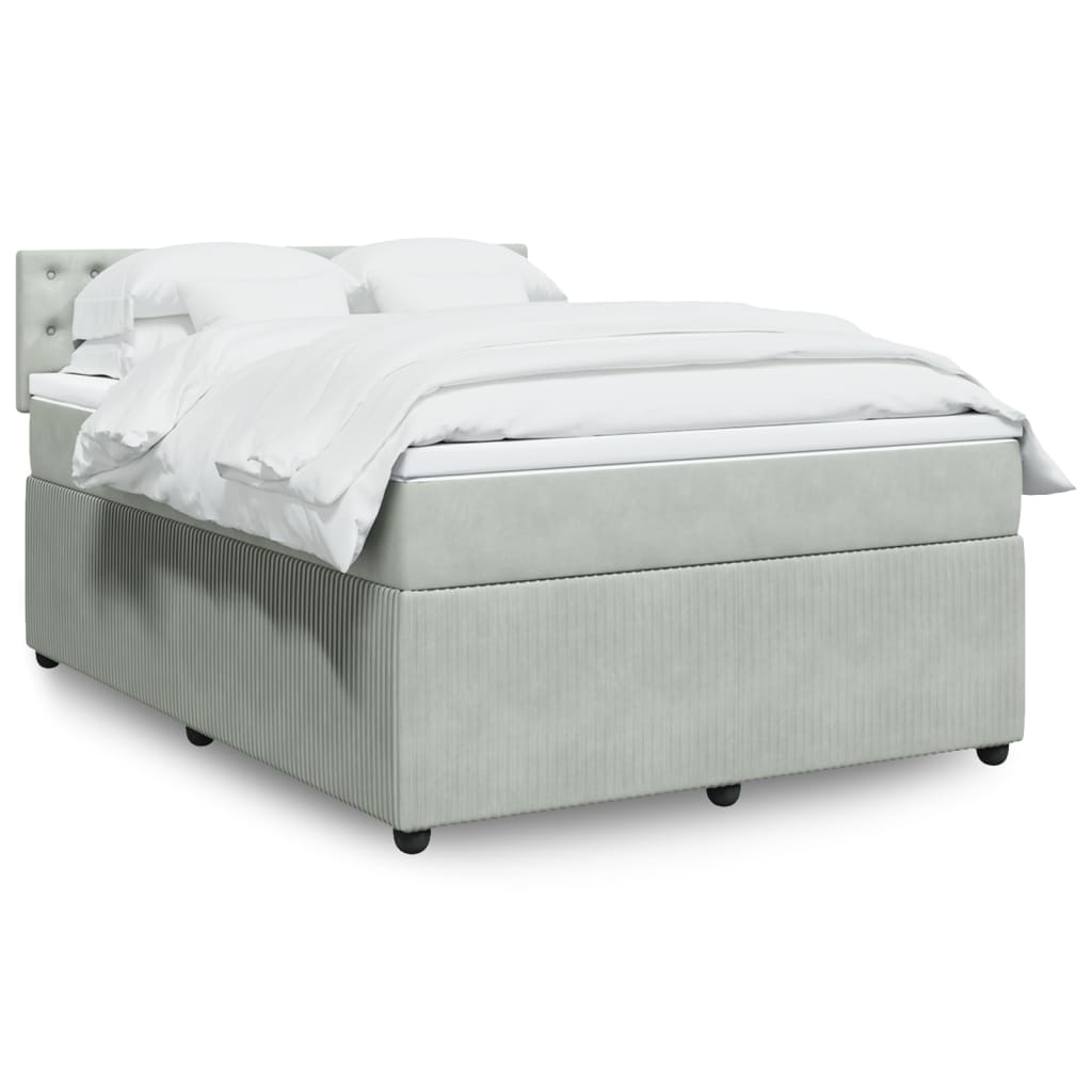 Box Spring Postel S Matrací Samet Světle Šedá