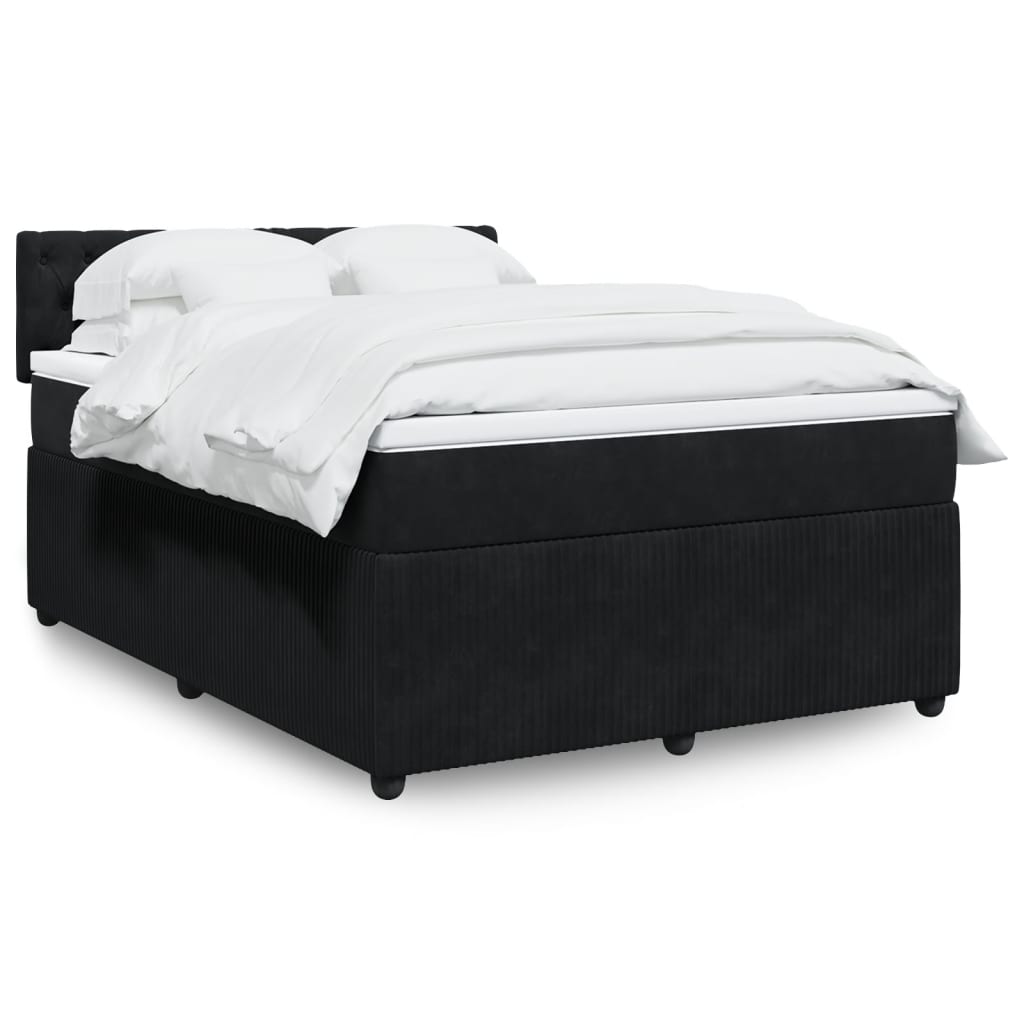 Box Spring Postel S Matrací Černá Samet Černá