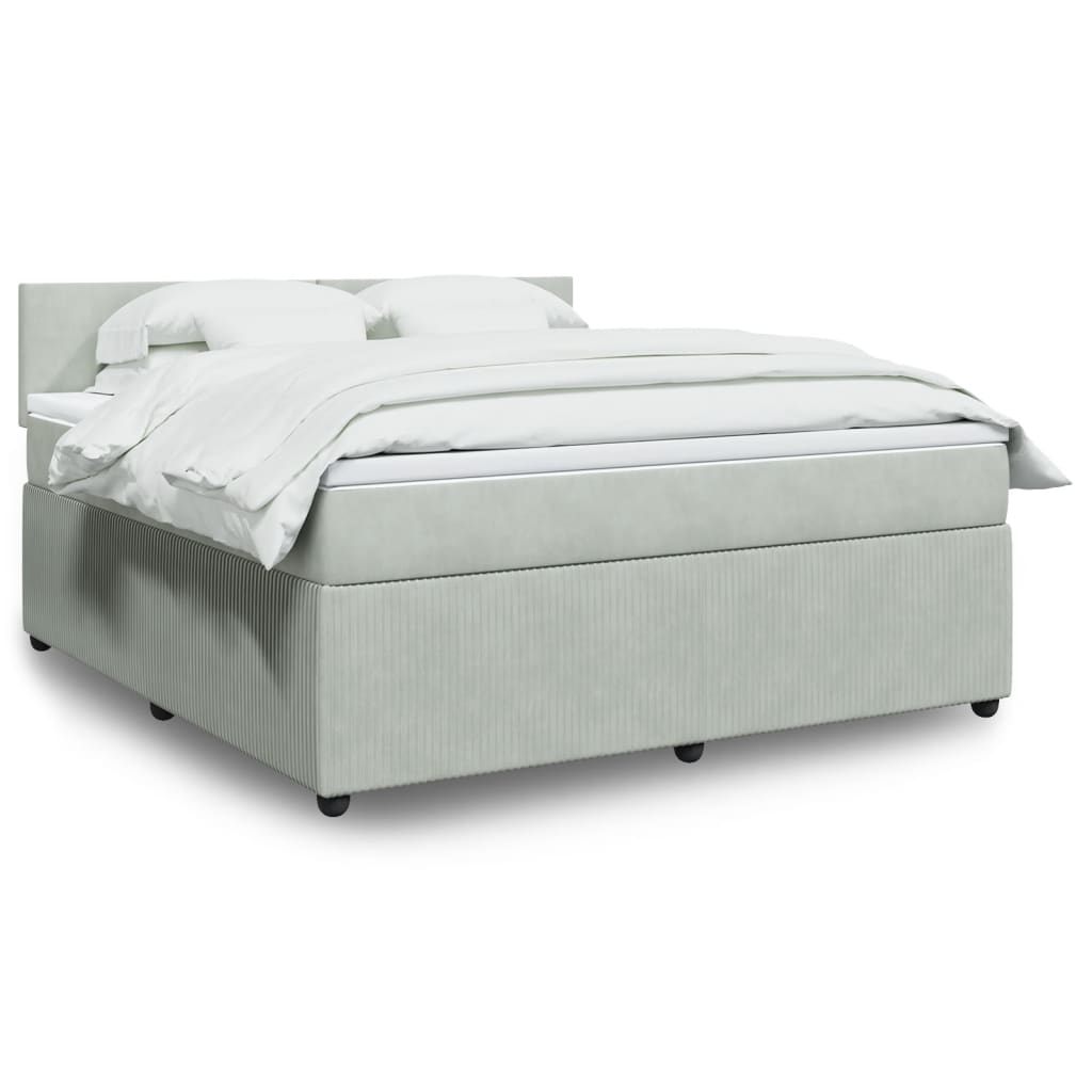 Box Spring Postel S Matrací Samet Světle Šedá