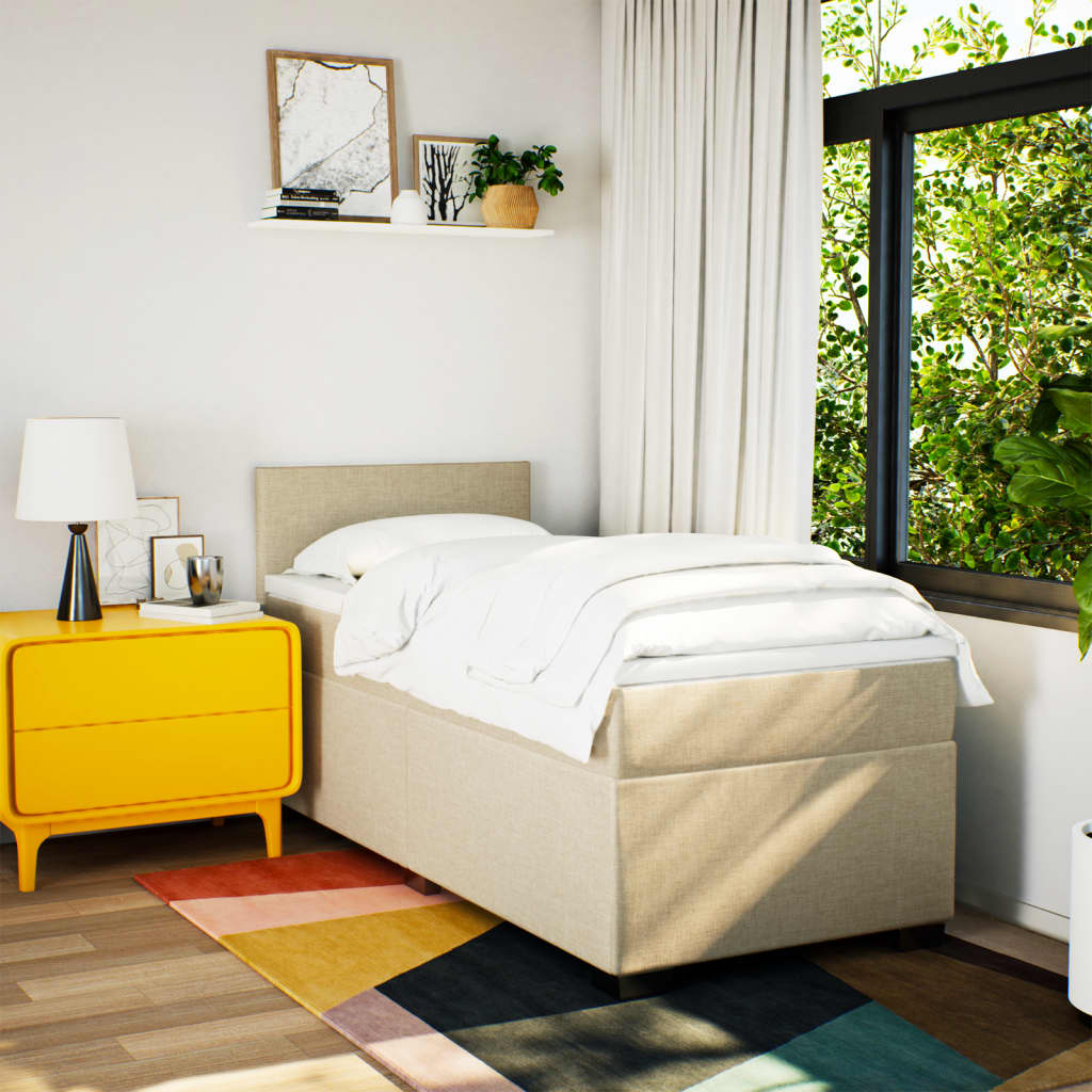 Box Spring Postel S Matrací Textil Krémová