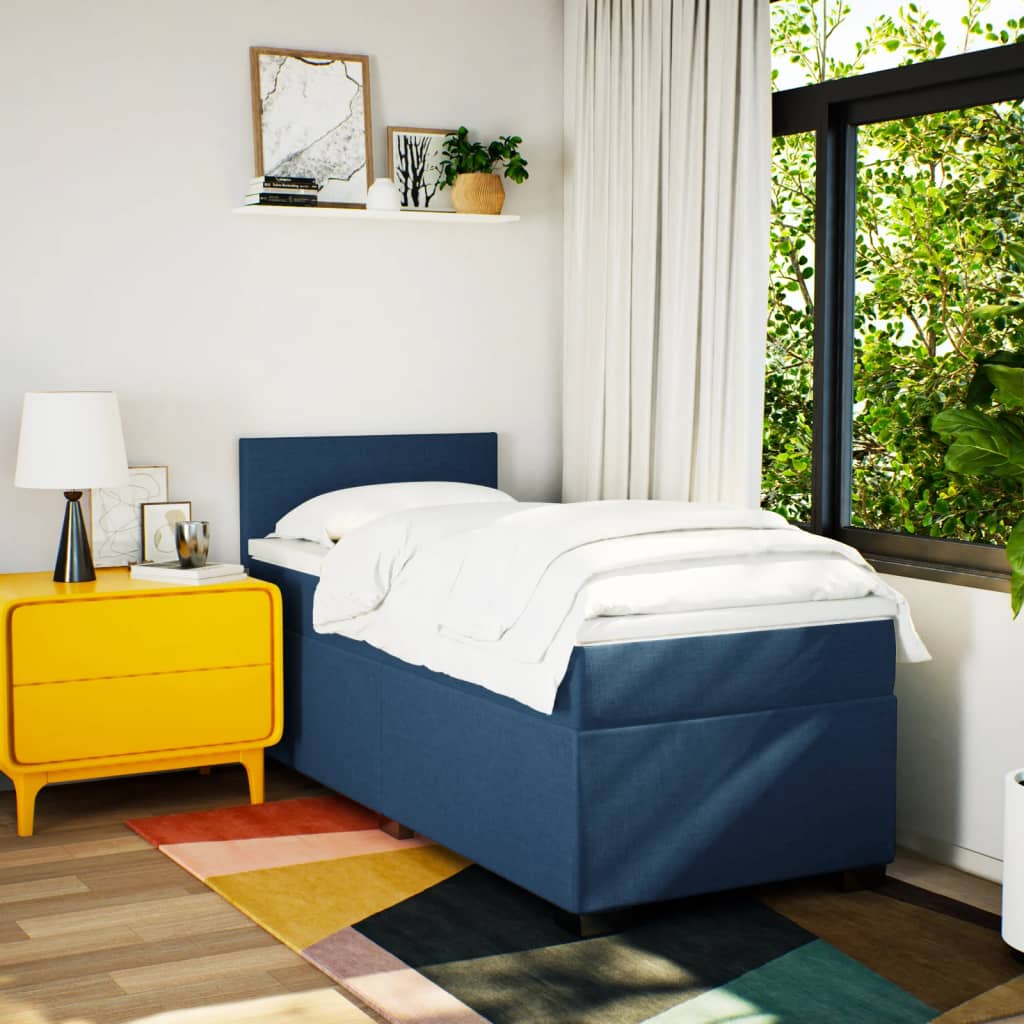 Box Spring Postel S Matrací Textil Modrá