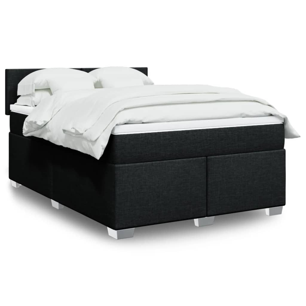 Box Spring Postel S Matrací Černá Textil Černá