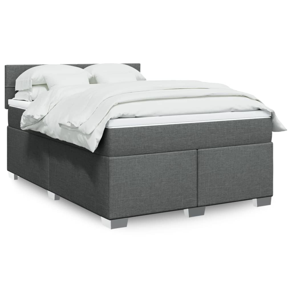 Box Spring Postel S Matrací Textil Tmavě Šedá