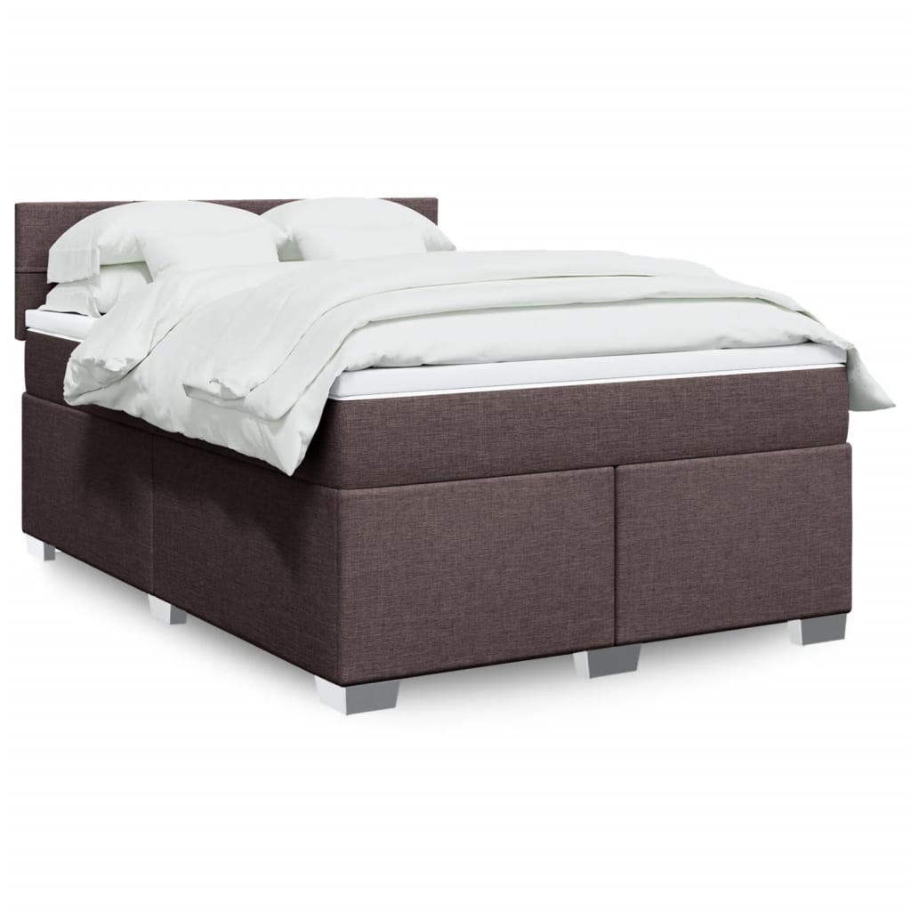 Box Spring Postel S Matrací Textil Tmavě Hnědá