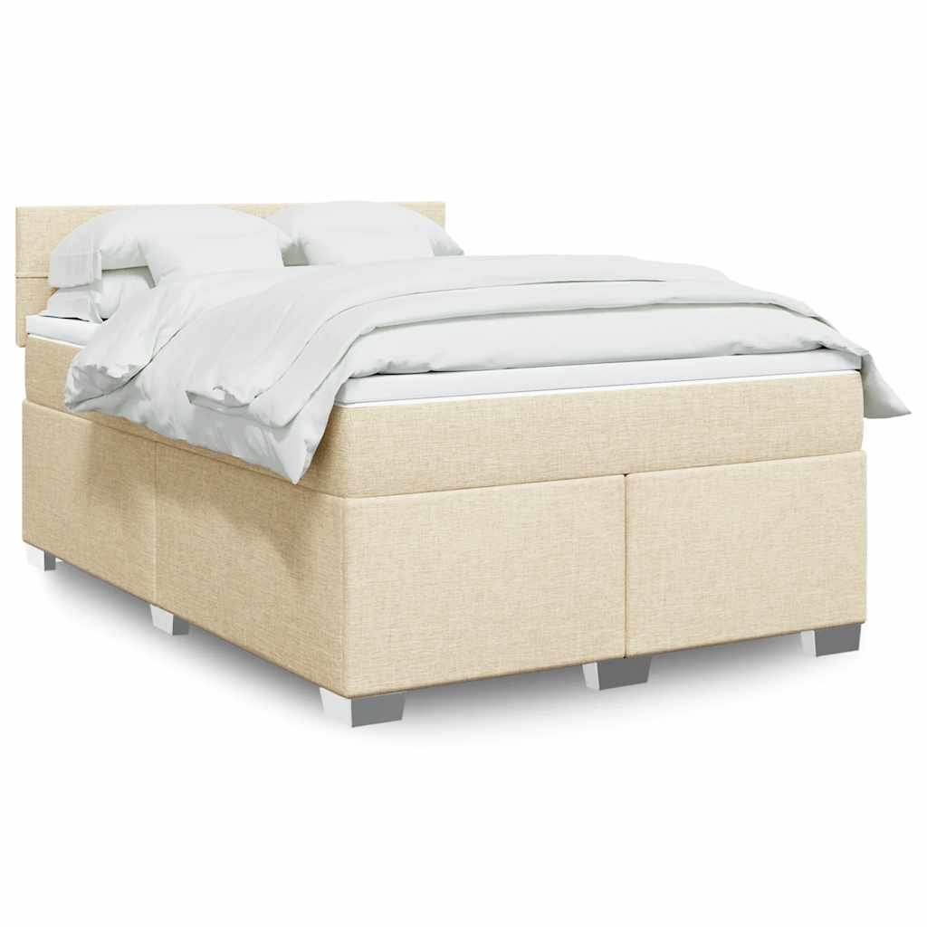 Box Spring Postel S Matrací Textil Krémová