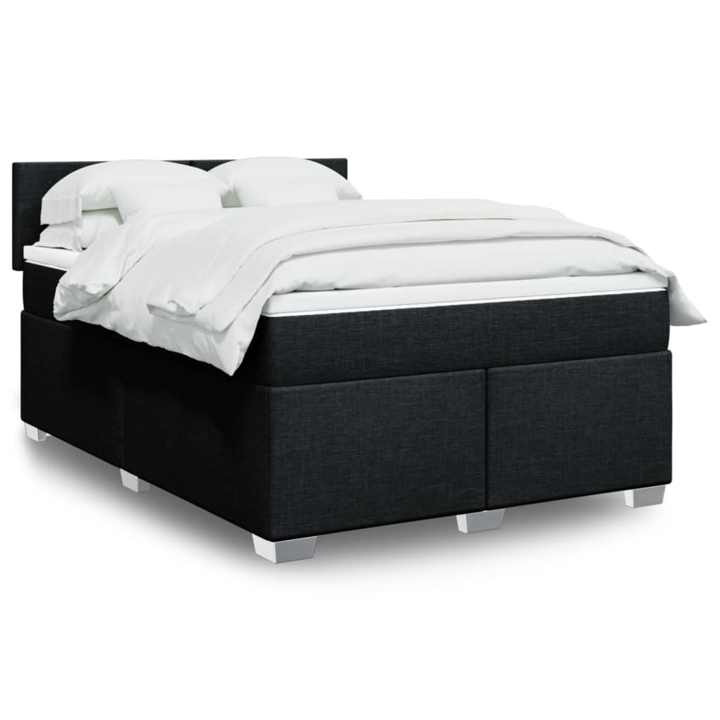 Box Spring Postel S Matrací Černá Textil Černá