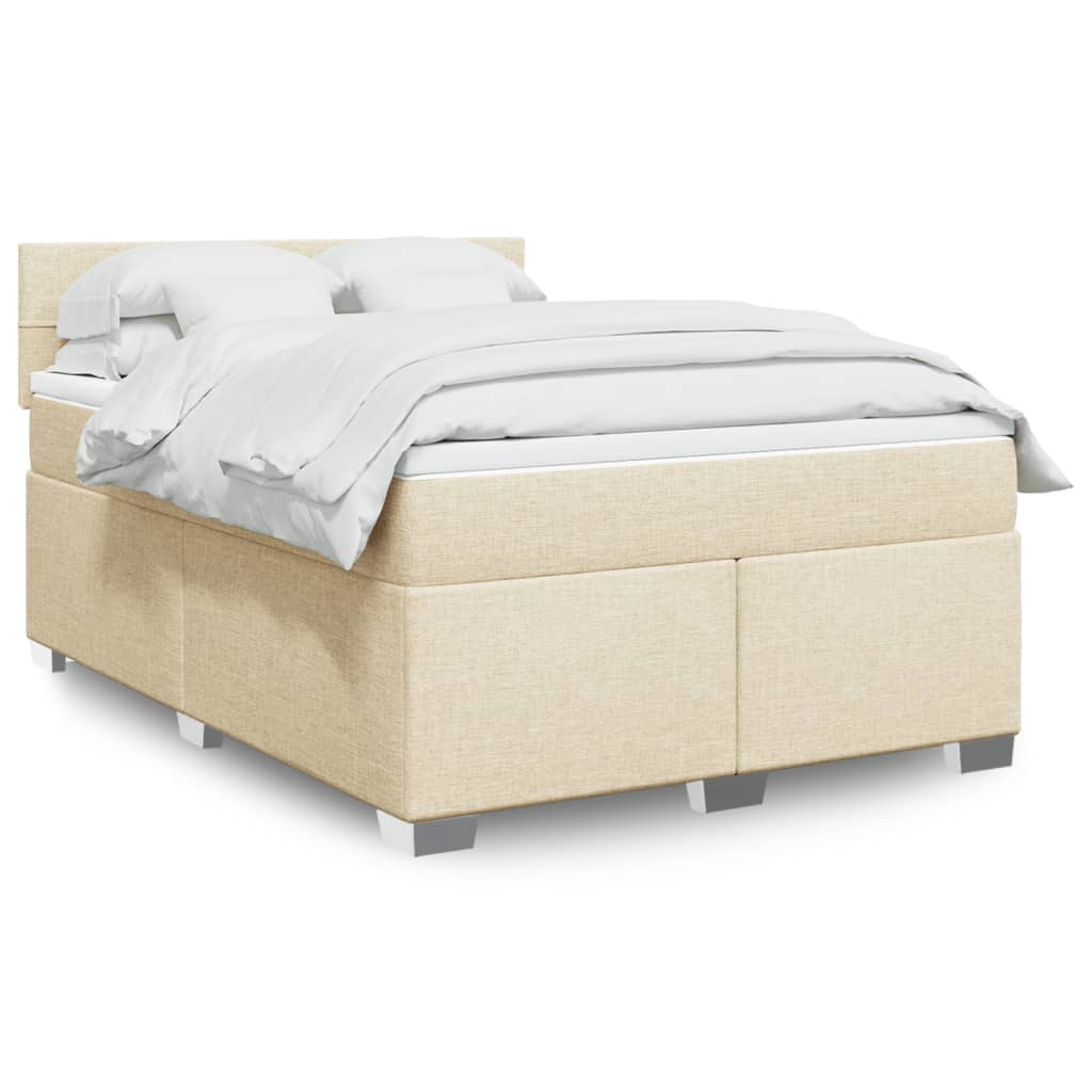 Box Spring Postel S Matrací Textil Krémová