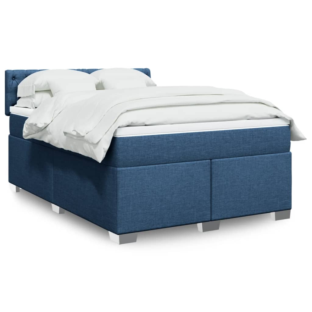 Box Spring Postel S Matrací Textil Modrá