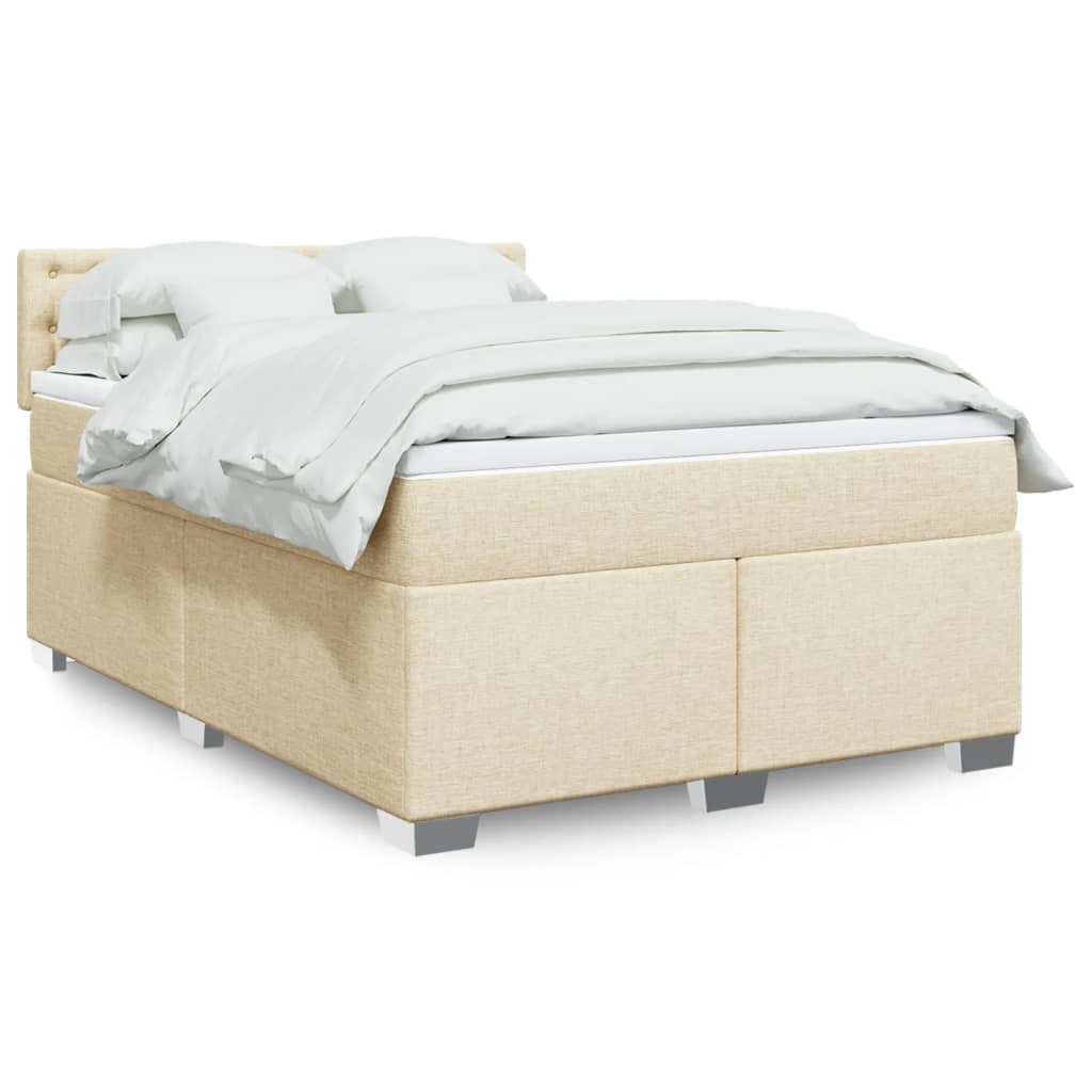 Box Spring Postel S Matrací Textil Krémová