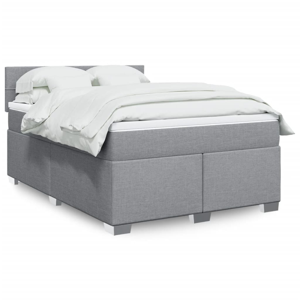 Box Spring Postel S Matrací Textil Světle Šedá