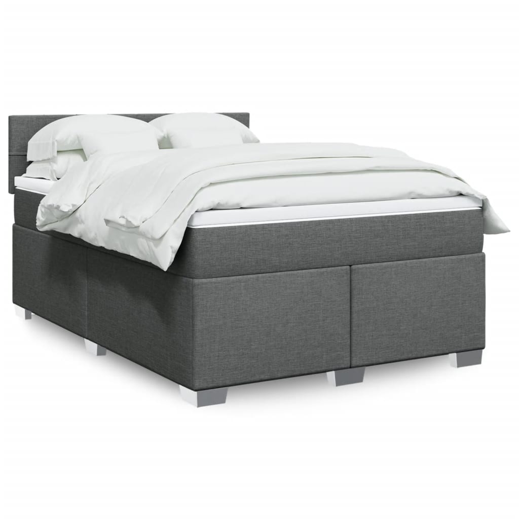 Box Spring Postel S Matrací Textil Tmavě Šedá