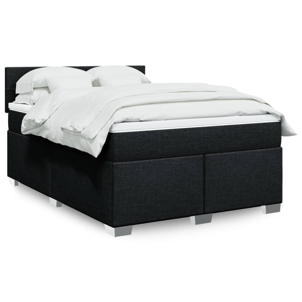 Box Spring Postel S Matrací Černá Textil Černá
