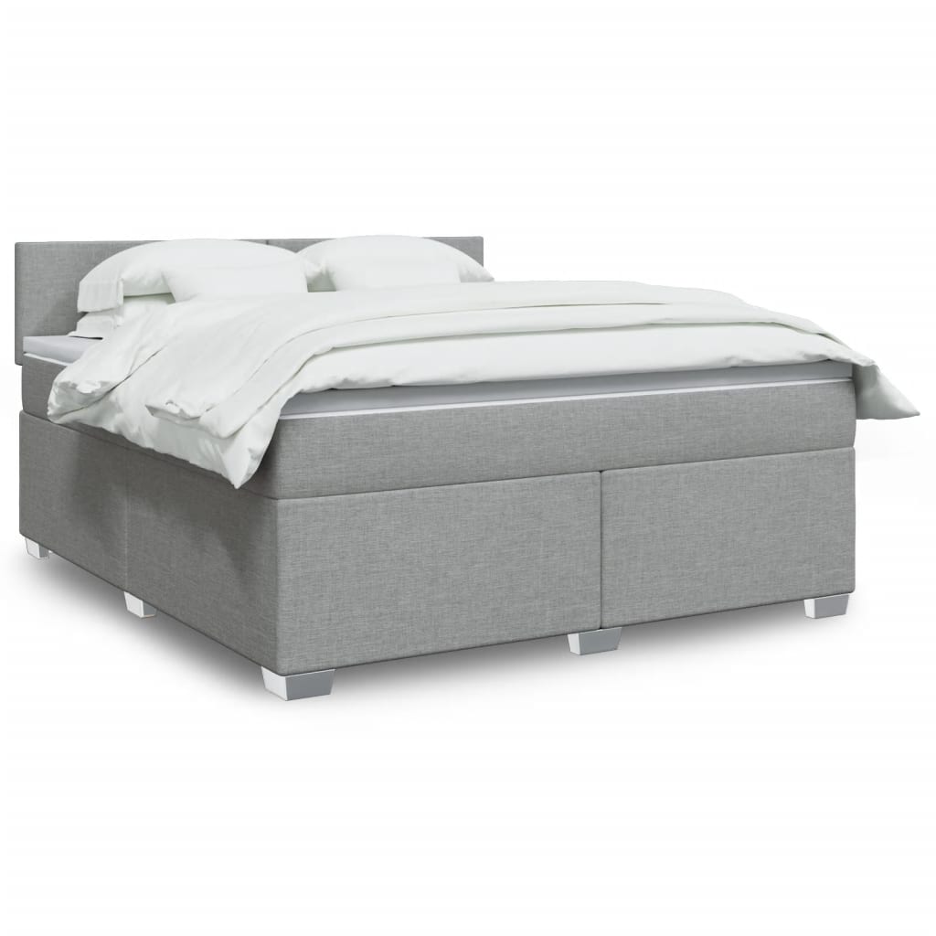 Box Spring Postel S Matrací Textil Světle Šedá