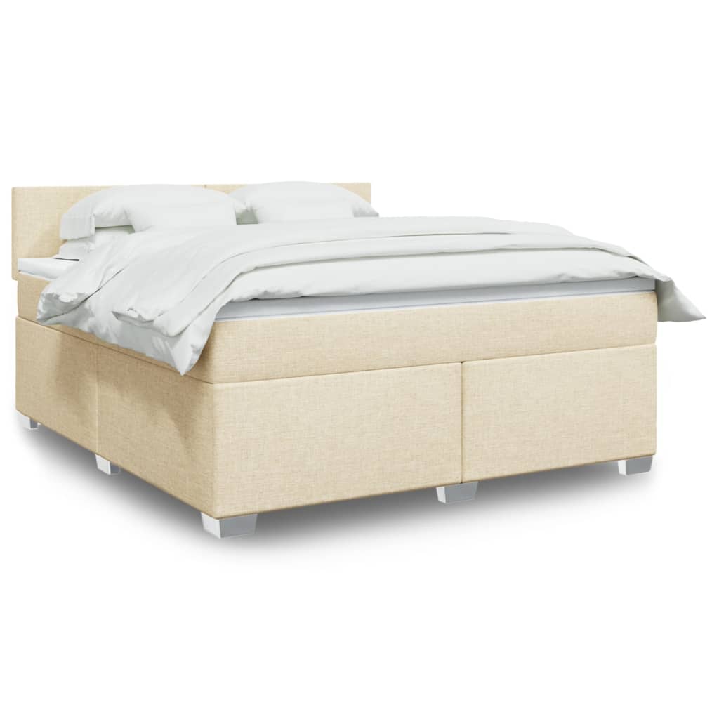 Box Spring Postel S Matrací Textil Krémová