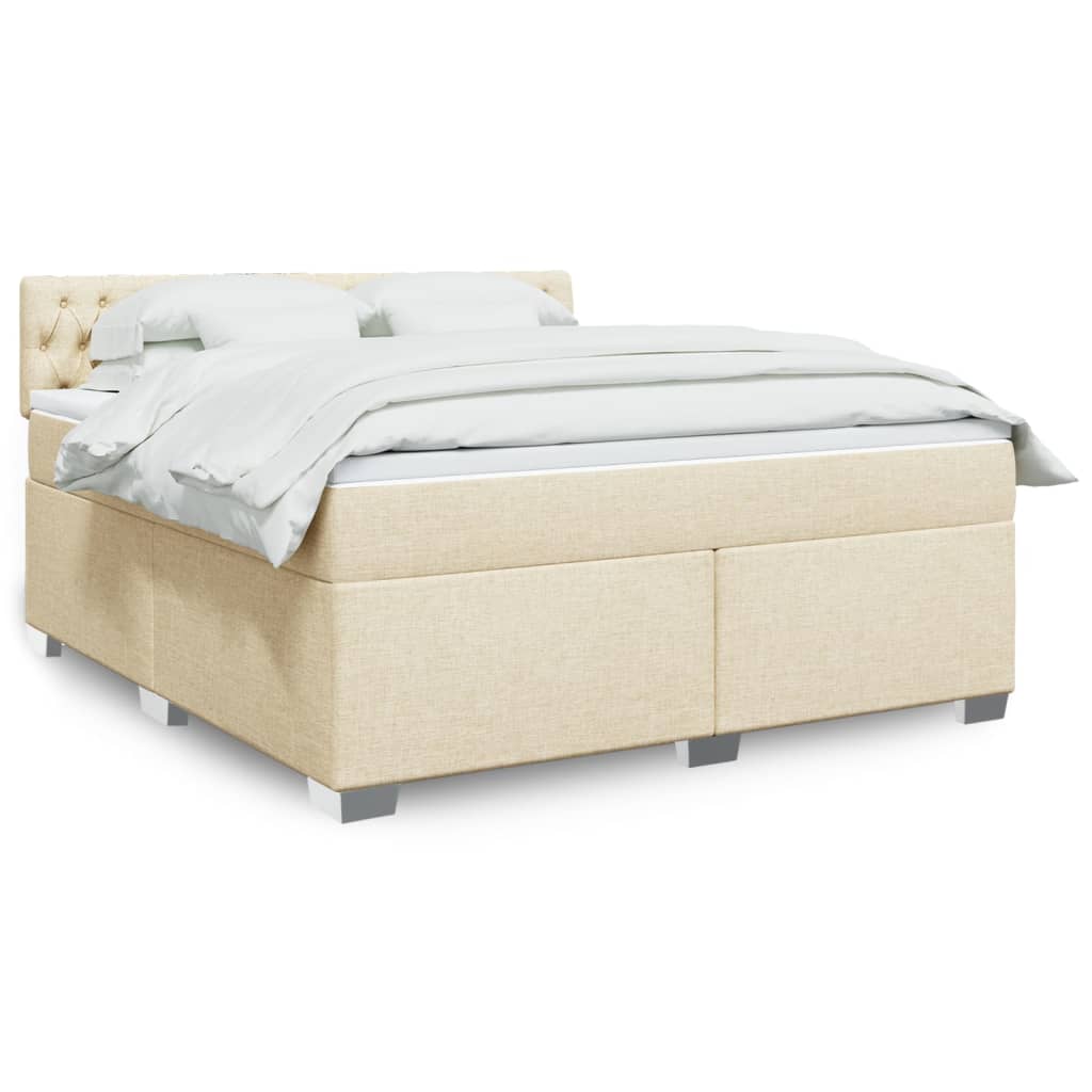 Box Spring Postel S Matrací Textil Krémová