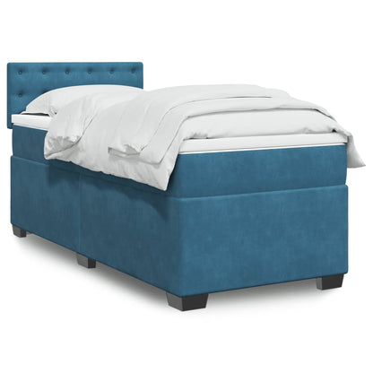 Box Spring Postel S Matrací Samet Modrá