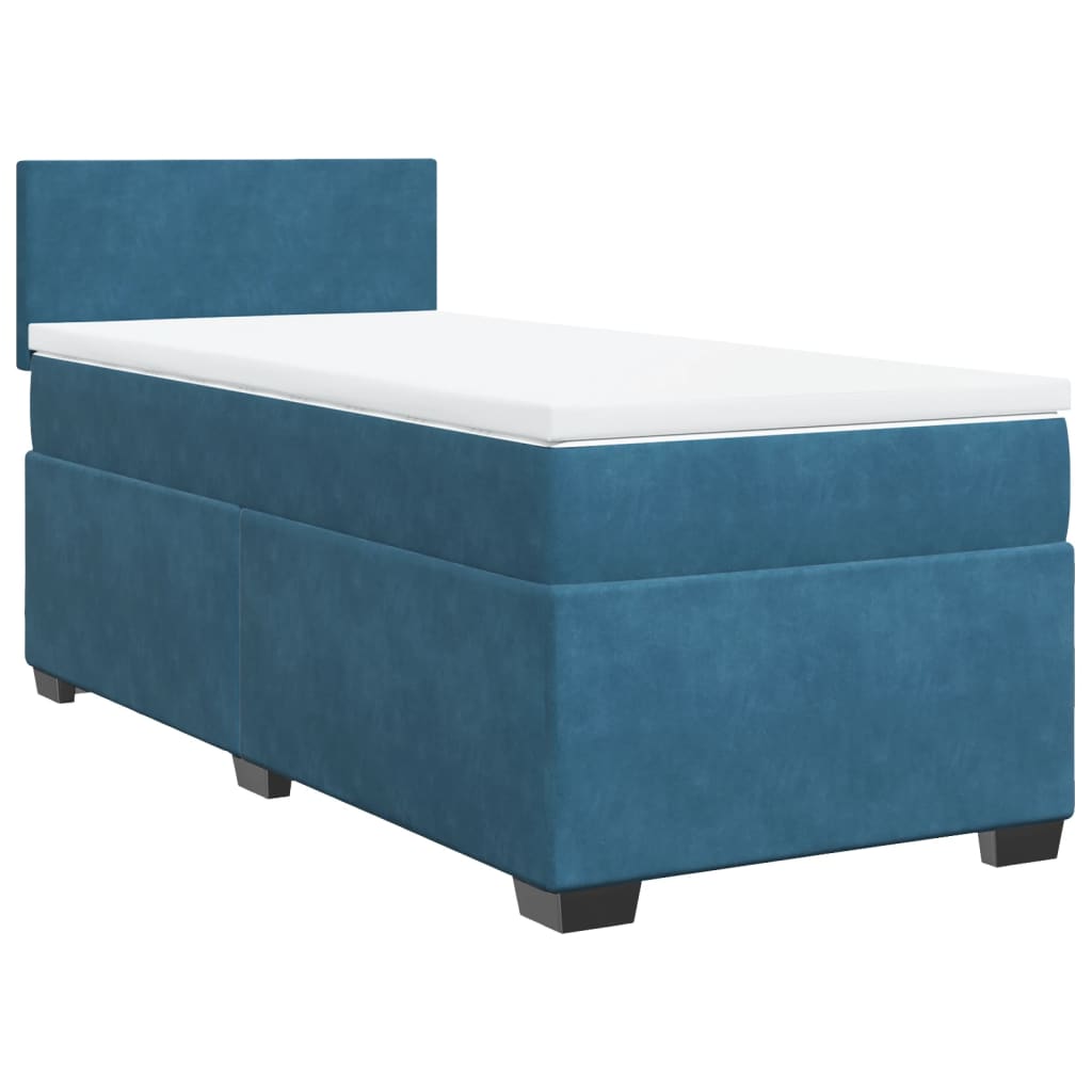 Box Spring Postel S Matrací Samet Modrá