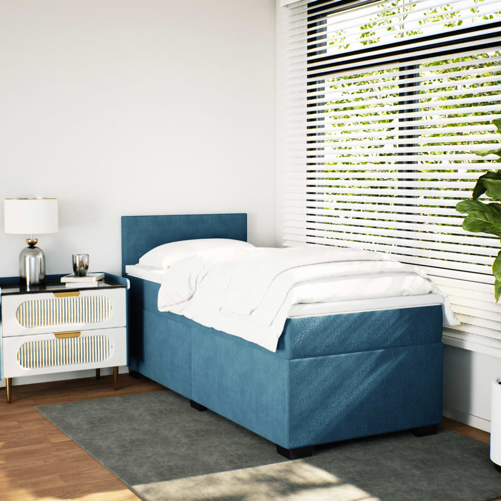 Box Spring Postel S Matrací Samet Modrá