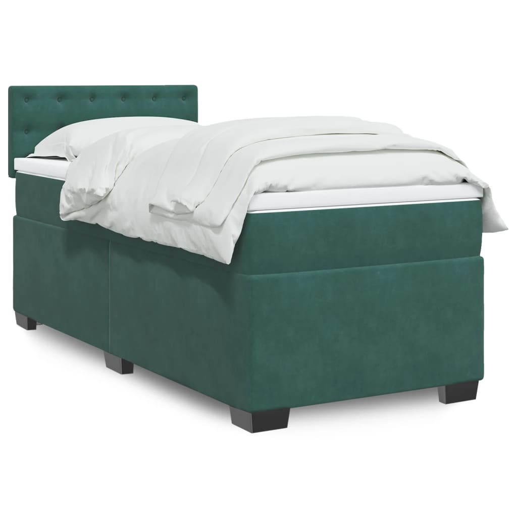 Box Spring Postel S Matrací Samet Tmavě Zelená