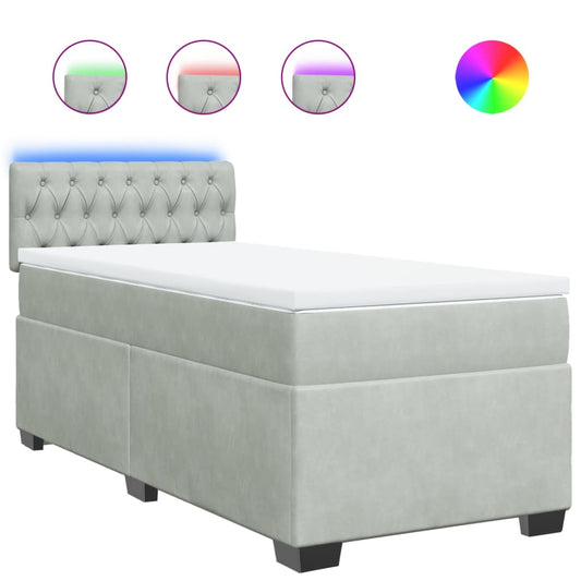 Box Spring Postel S Matrací Samet Světle Šedá