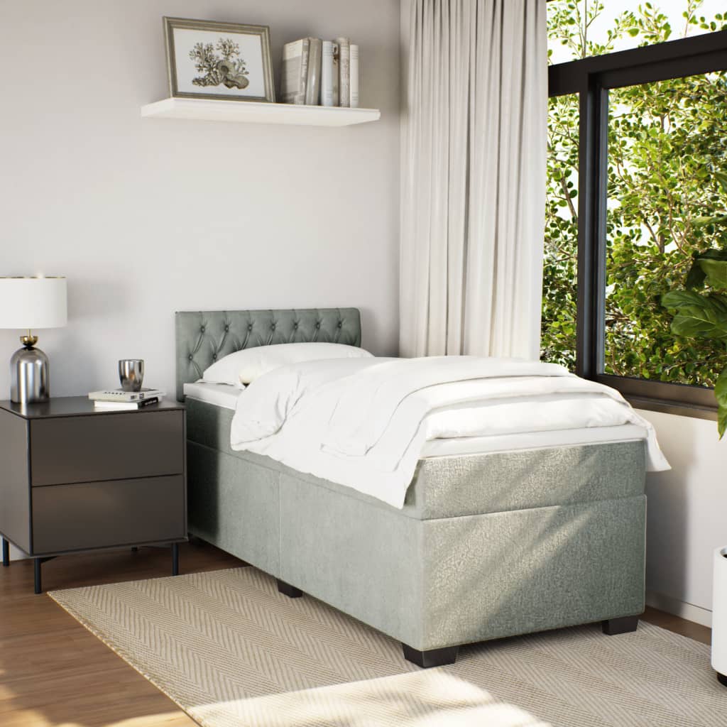 Box Spring Postel S Matrací Samet Světle Šedá