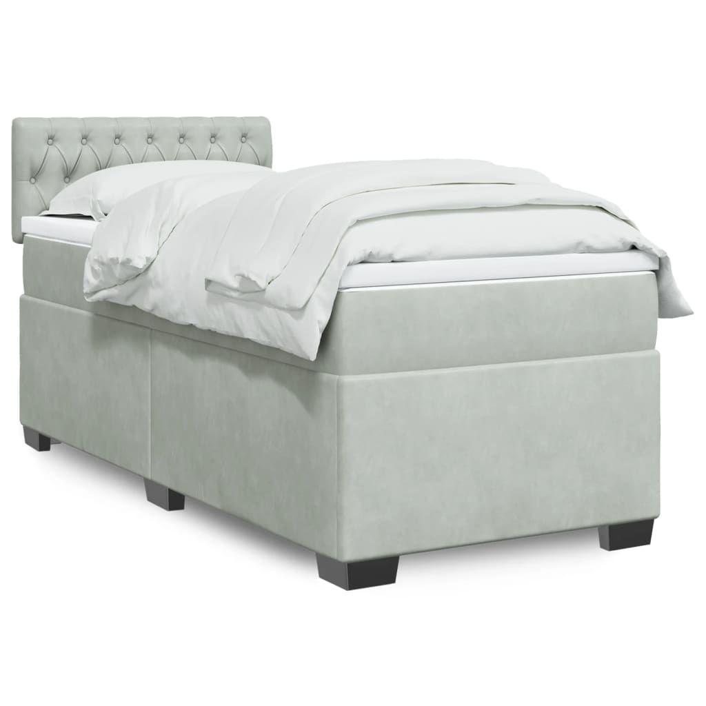 Box Spring Postel S Matrací Samet Světle Šedá