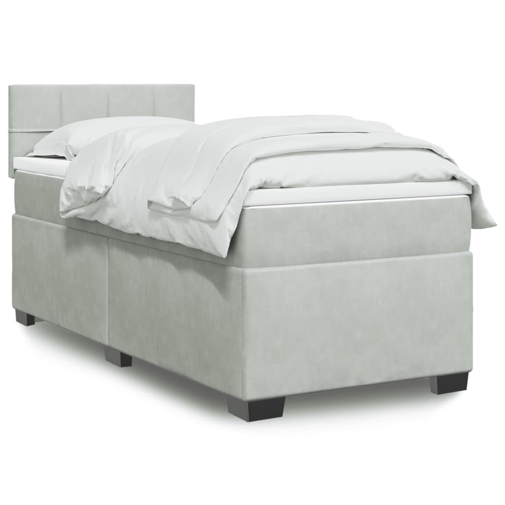 Box Spring Postel S Matrací Samet Světle Šedá