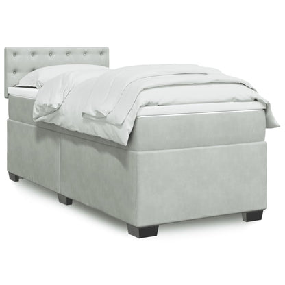 Box Spring Postel S Matrací Samet Světle Šedá