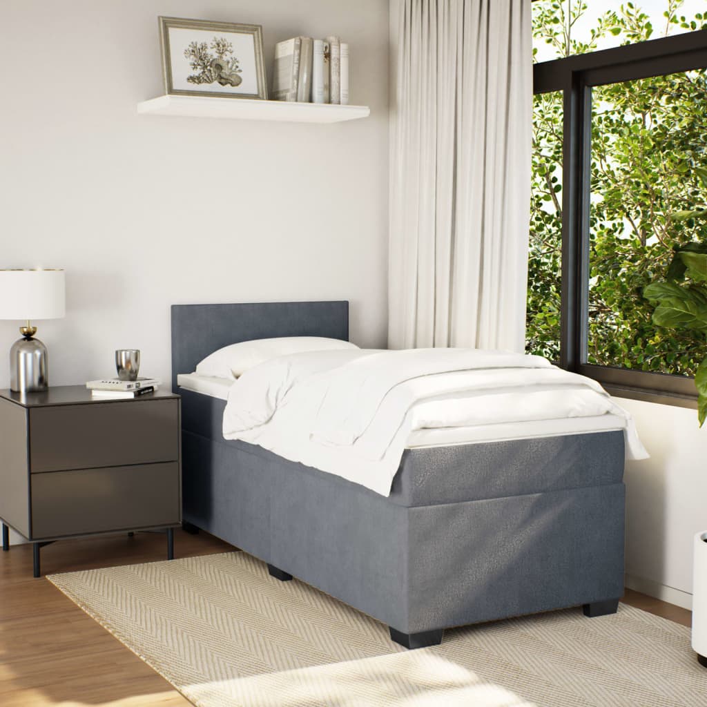 Box Spring Postel S Matrací Samet Tmavě Šedá
