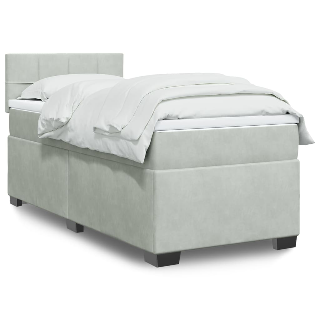 Box Spring Postel S Matrací Samet Světle Šedá