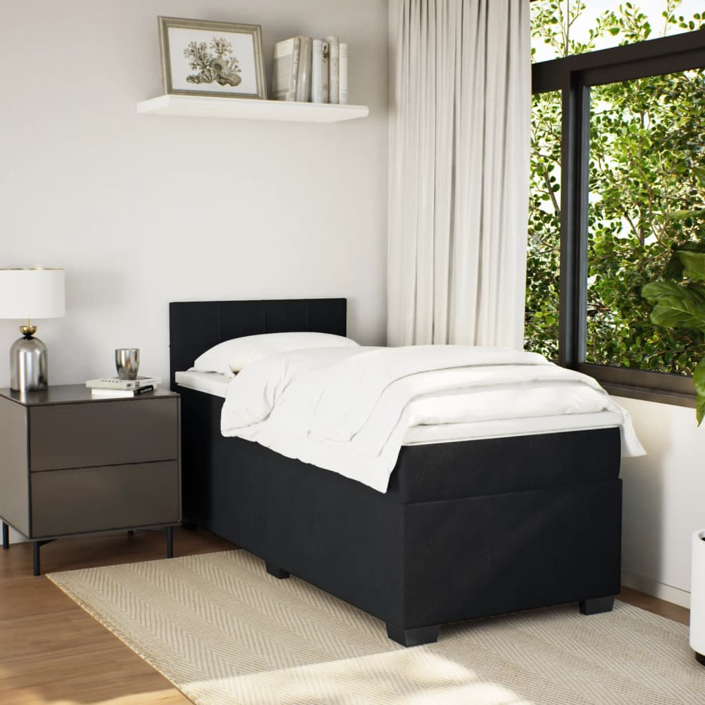 Box Spring Postel S Matrací Černá Samet Černá
