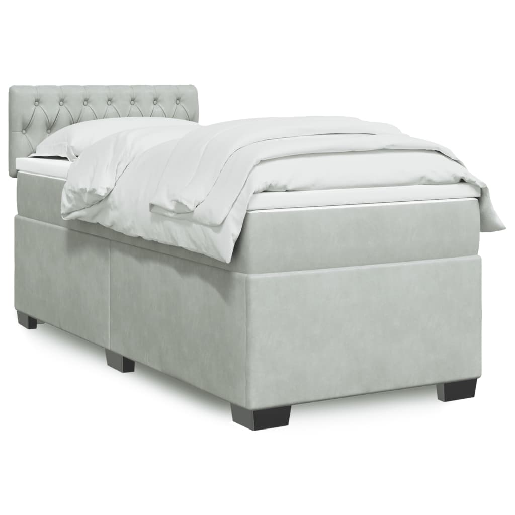 Box Spring Postel S Matrací Samet Světle Šedá