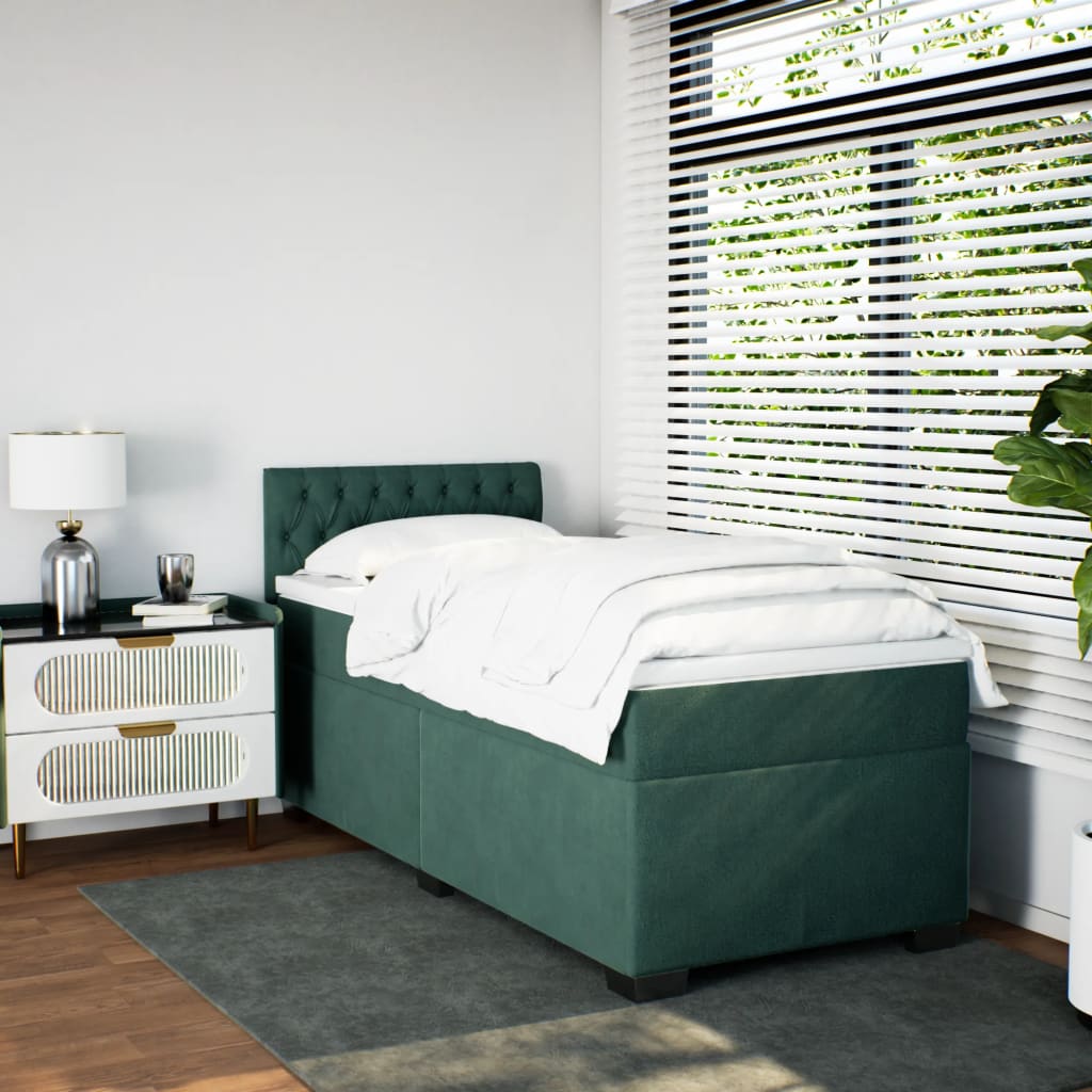 Box Spring Postel S Matrací Samet Tmavě Zelená