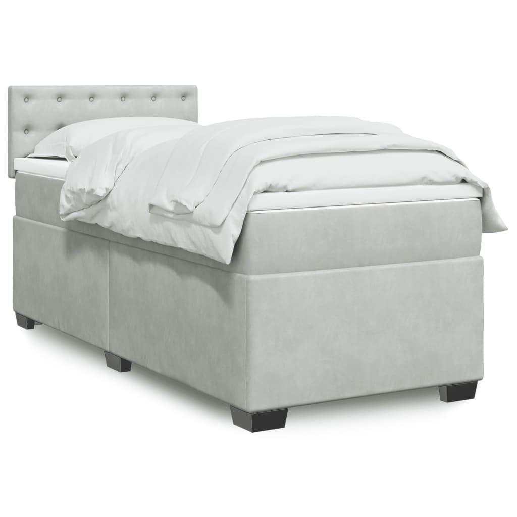 Box Spring Postel S Matrací Samet Světle Šedá