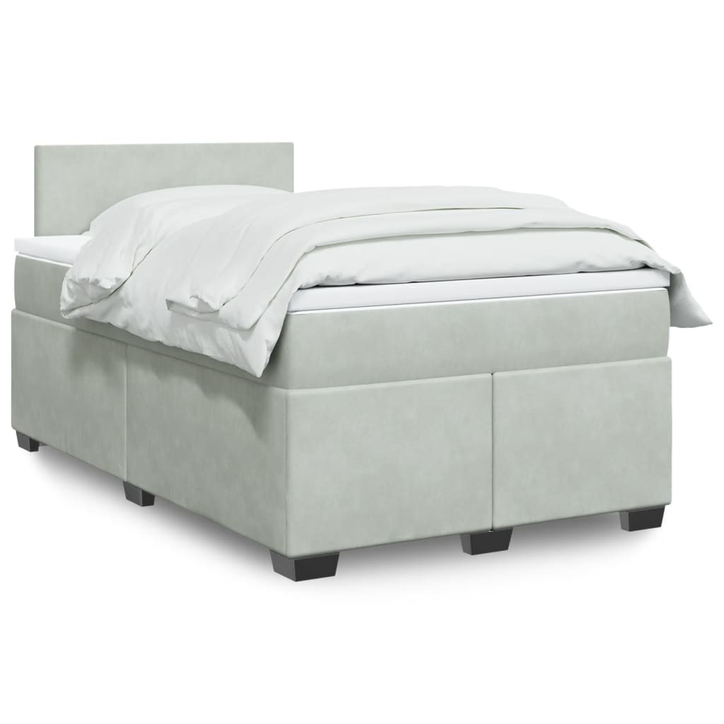 Box Spring Postel S Matrací Samet Světle Šedá