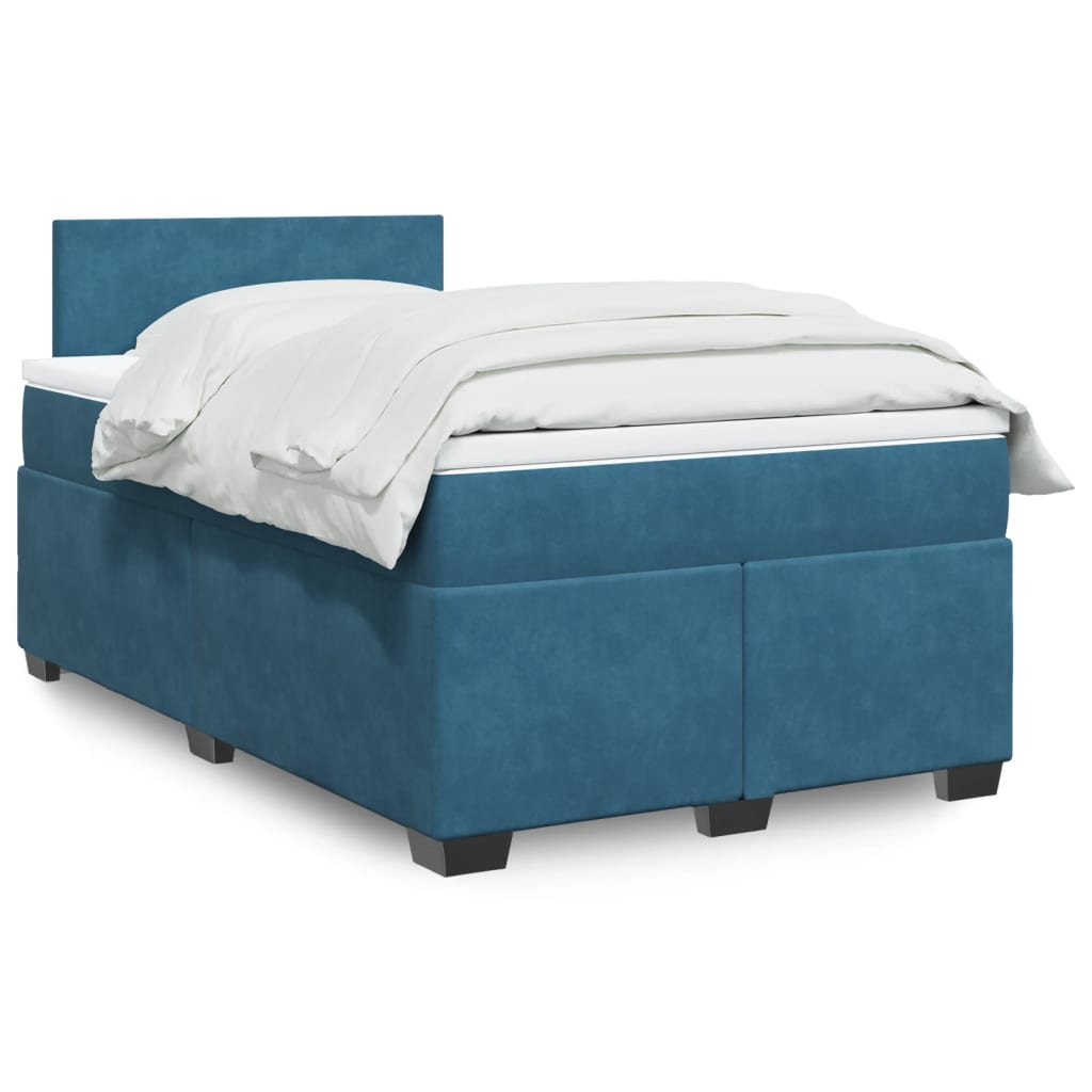 Box Spring Postel S Matrací Samet Modrá