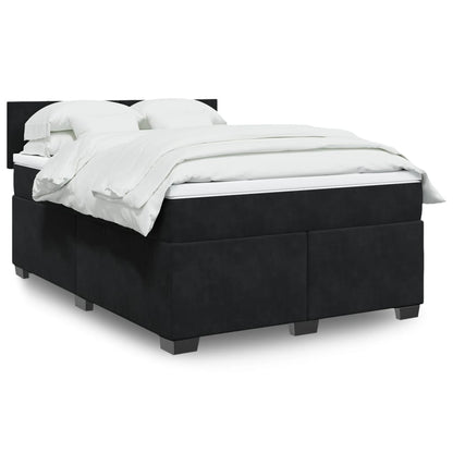 Box Spring Postel S Matrací Černá Samet Černá